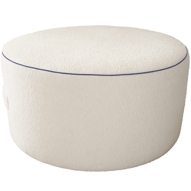 Pouf Grande White Terry with Navy Trim