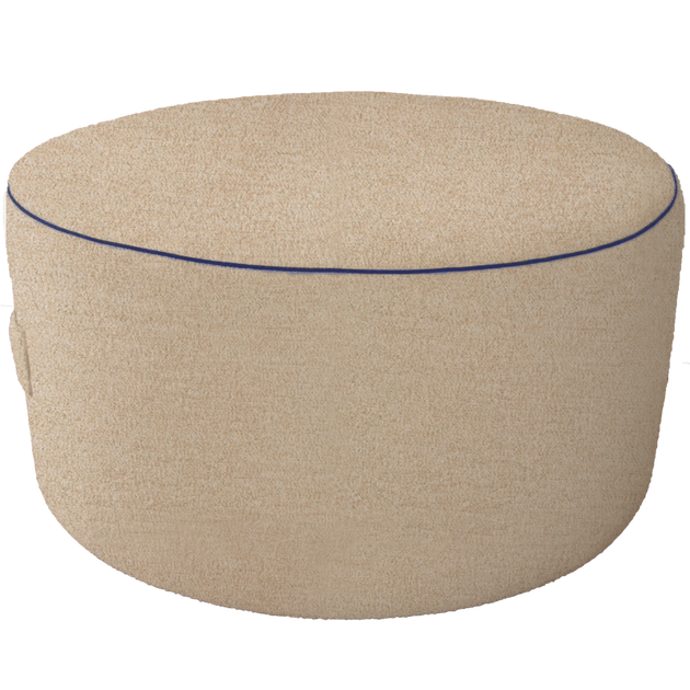 Pouf Grande: Beige Terry with Navy Trim